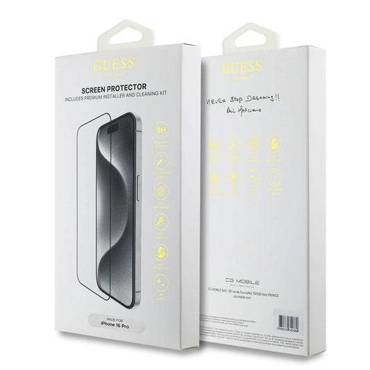 Guess Classic Outline Screen Protector for Apple iPhone 16, Tempered Glass, Full Glue, 2.5D, Black GUTGP16SBOKGCIT
