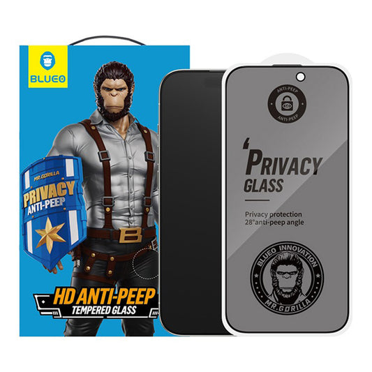 Blueo Anti-Peep Privacy Screen Protector for Apple iPhone 17 Pro / 17 / 16 Pro, Tempered Glass, Full Glue, Set of 5 Pieces