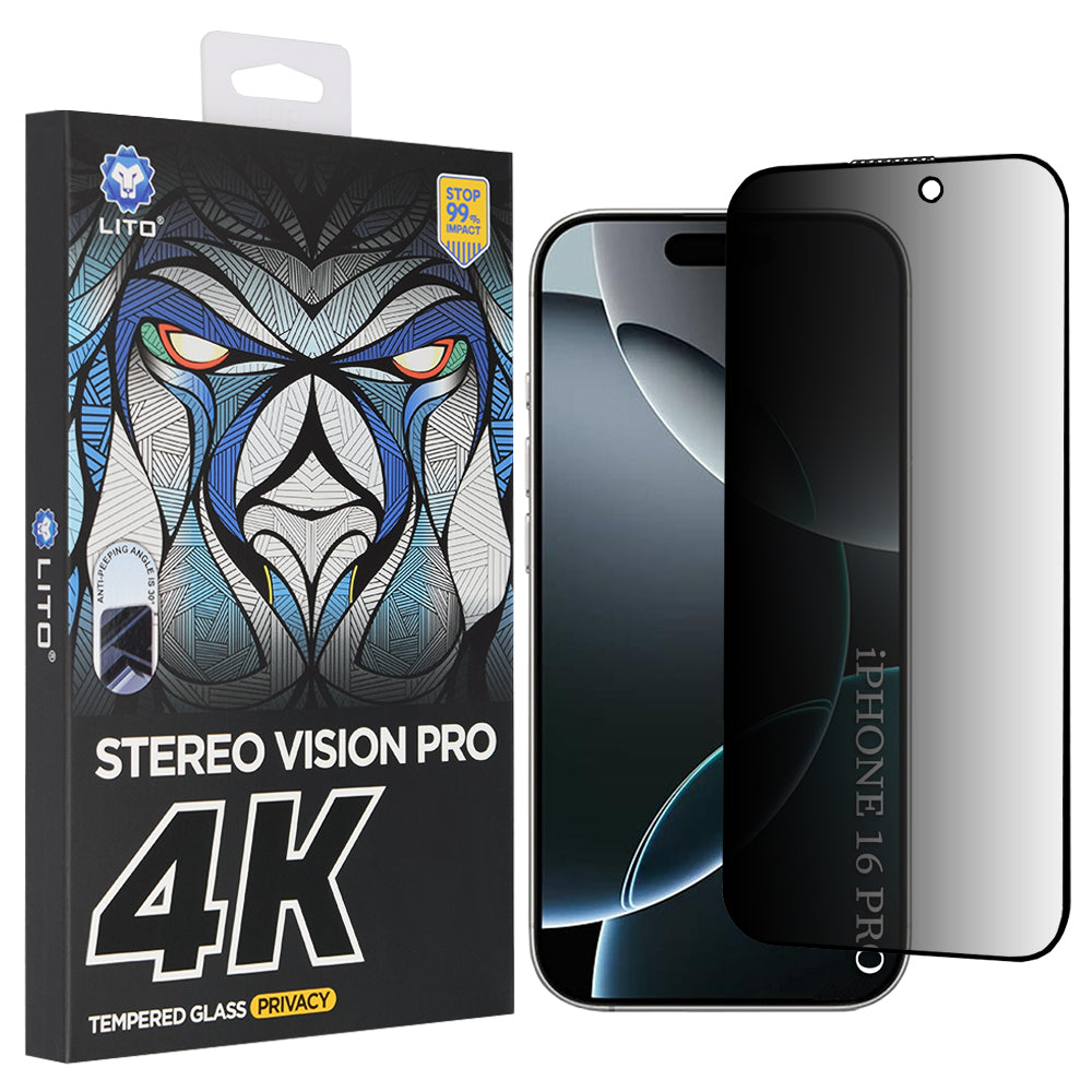 Privacy Screen Protector Lito D+ Max 4K for Apple iPhone 17 / 16 Pro, Tempered Glass, Full Glue