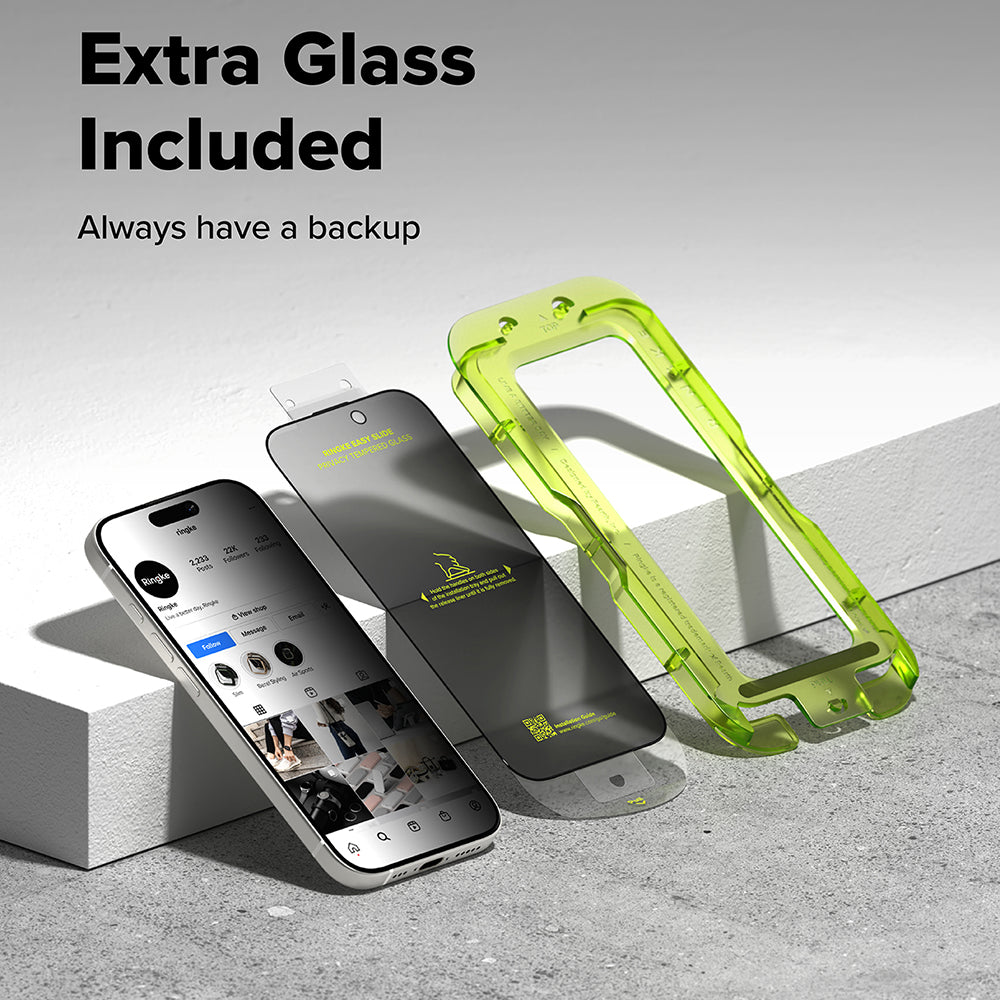 Privacy Screen Protector Ringke Easy Slide for Apple iPhone 18 Pro / 17 Pro, Tempered Glass, Full Glue, Set of 2 pieces