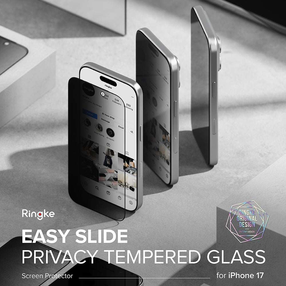 Privacy Screen Protector Ringke Easy Slide for Apple iPhone 17, Tempered Glass, Full Glue, Set of 2 pieces