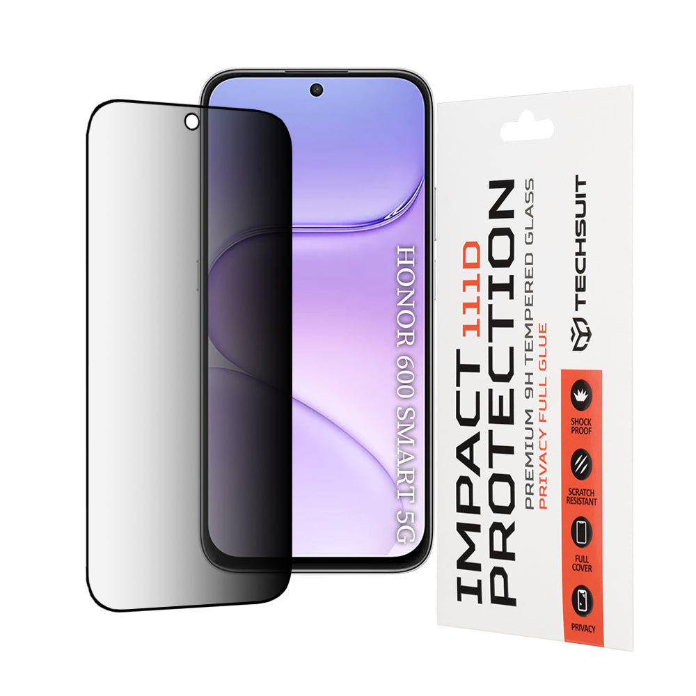 Privacy Screen Protector Techsuit for Honor 600 Smart, Tempered Glass, Full Glue, 111D