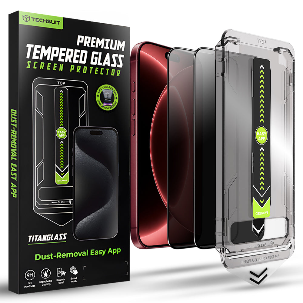 Privacy Screen Protector Techsuit TitanGlass for Apple iPhone 18 Pro Max, Tempered Glass, Full Glue, Set of 2 pieces