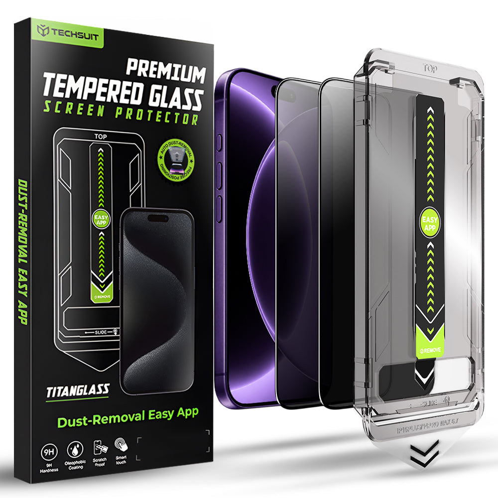 Privacy Screen Protector Techsuit TitanGlass for Apple iPhone 18 Pro, Tempered Glass, Full Glue, Set of 2 pieces