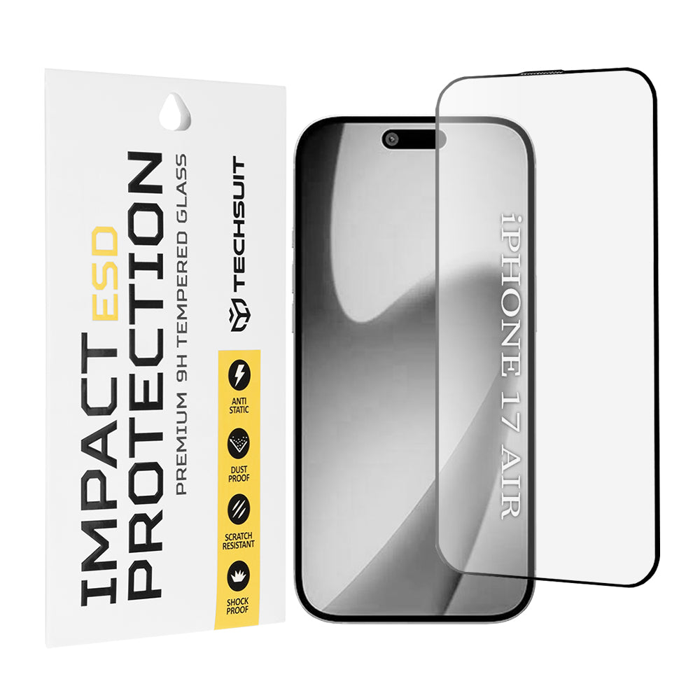 Techsuit Screen Protector for Apple iPhone 17 Air, Tempered Glass, Full Glue, Black
