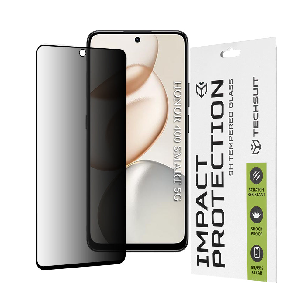 Privacy Techsuit Screen Protector for Honor 400 Smart 4G / X7d 4G / 400 Smart 5G / X7c, Tempered Glass, Full Glue, 111D