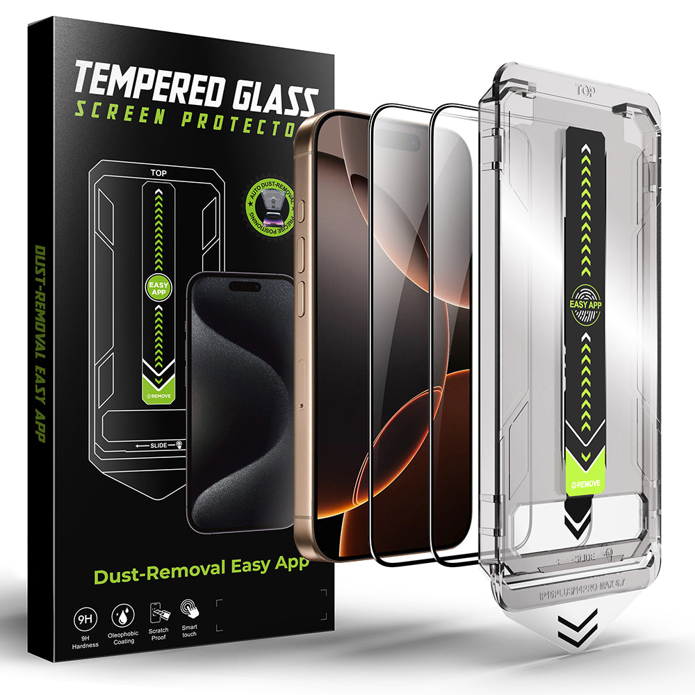 Techsuit TitanGlass Screen Protector for Apple iPhone 17 / 16 Pro, Tempered Glass, Full Glue, Set of 2 Pieces, Black