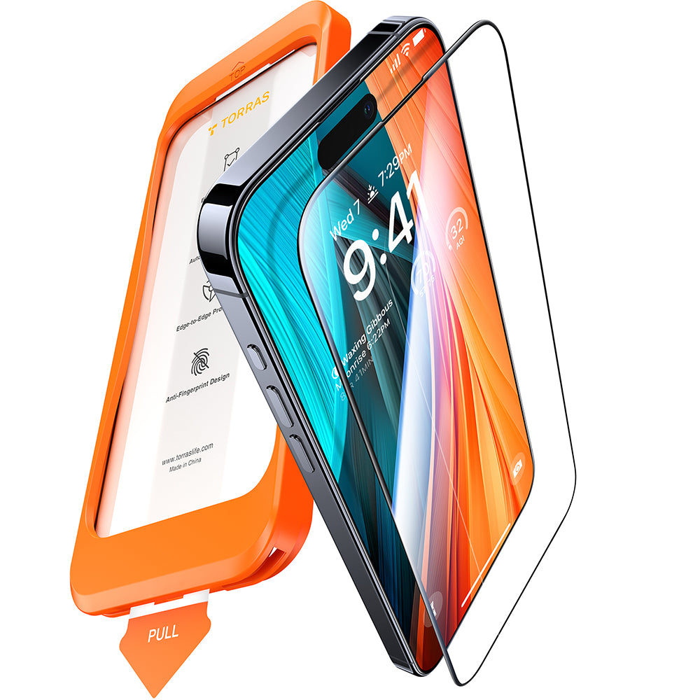 Torras GlassGo Install Master Screen Protector for Apple iPhone 16, Tempered Glass, Full Glue, Black
