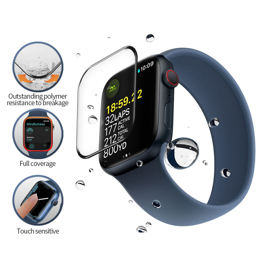 Blueo High Molecule Protective Film for Apple Watch 8 / 7 41mm Series, Tempered Glass, Black