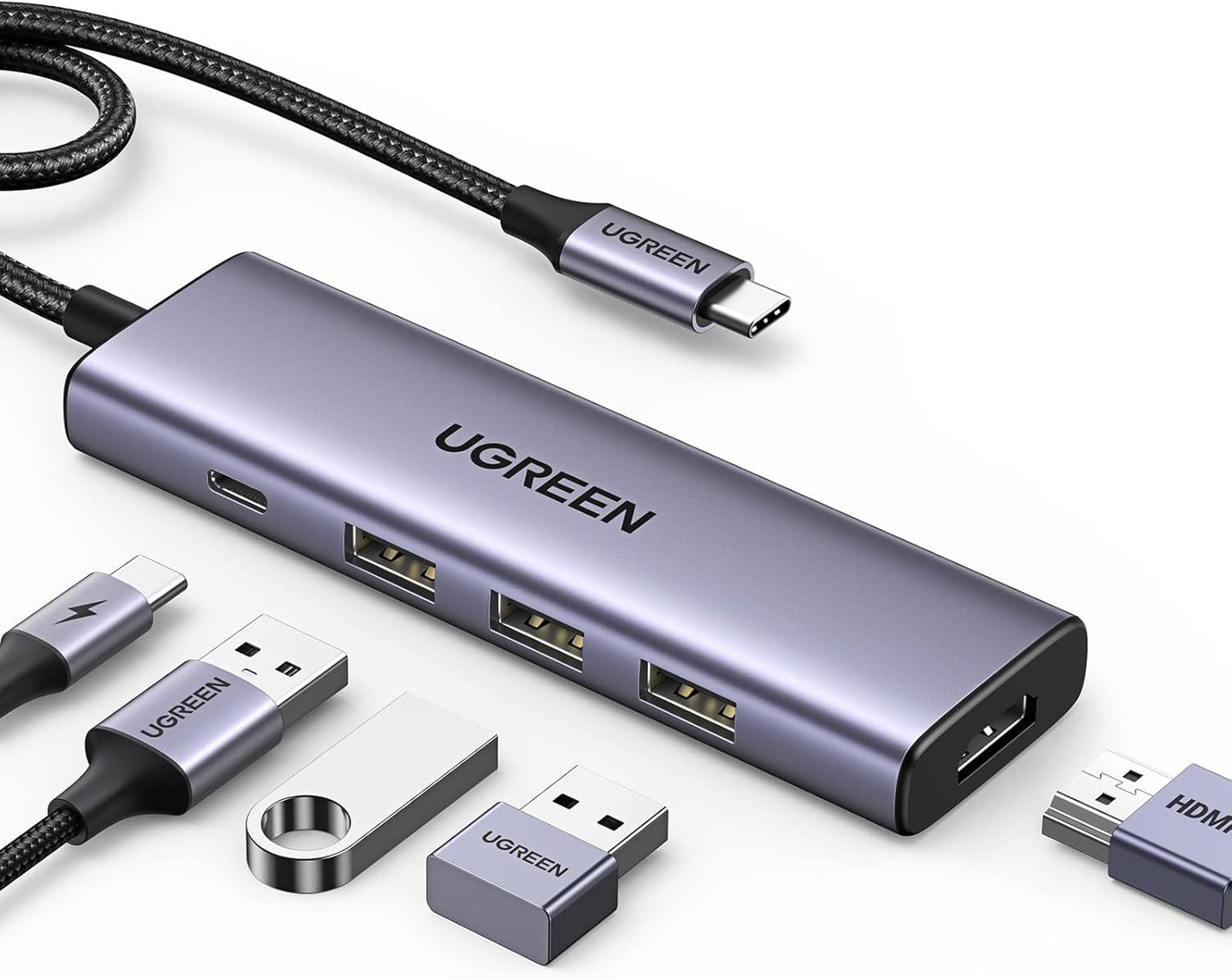 UGREEN CM511 USB-C Hub, 3 x USB-A 3.0 - 1 x USB-C - 1 x HDMI, Gray