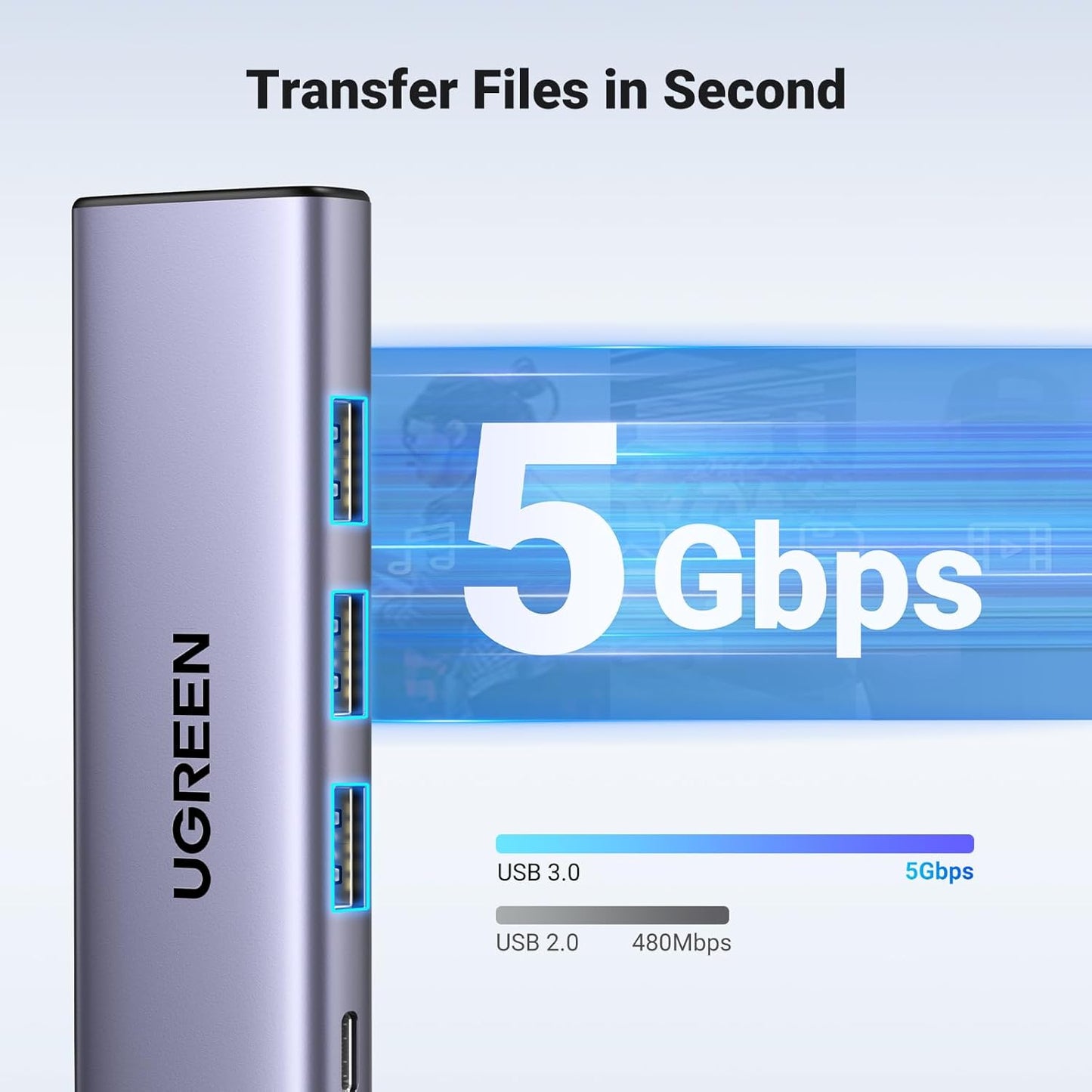 UGREEN CM511 USB-C Hub, 3 x USB-A 3.0 - 1 x USB-C - 1 x HDMI, Gray