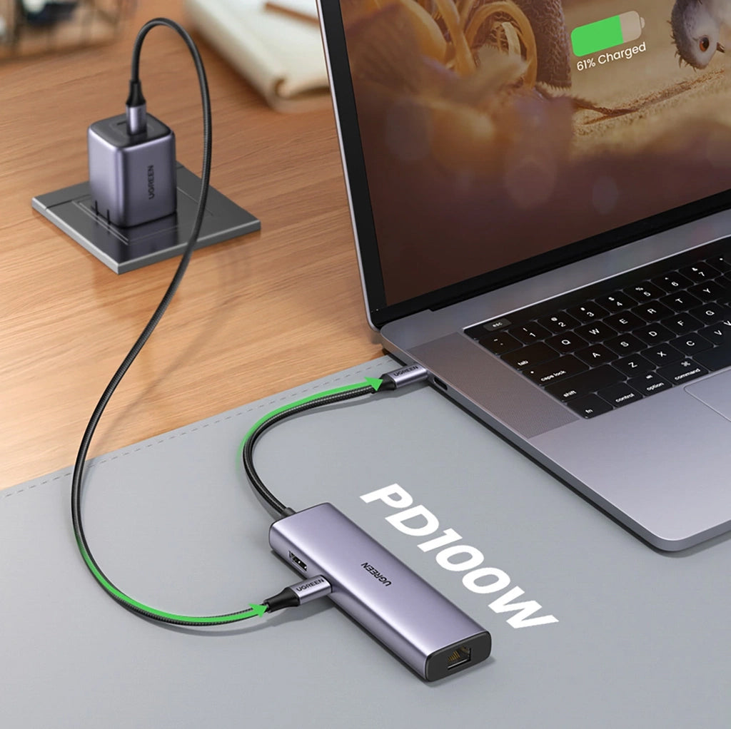 UGREEN CM512 USB-C Hub (90568), 2 x USB-A 3.0 - 1 x USB-C - 1 x HDMI - 1 x RJ45 - 1 x SD - 1 x microSD, Gray