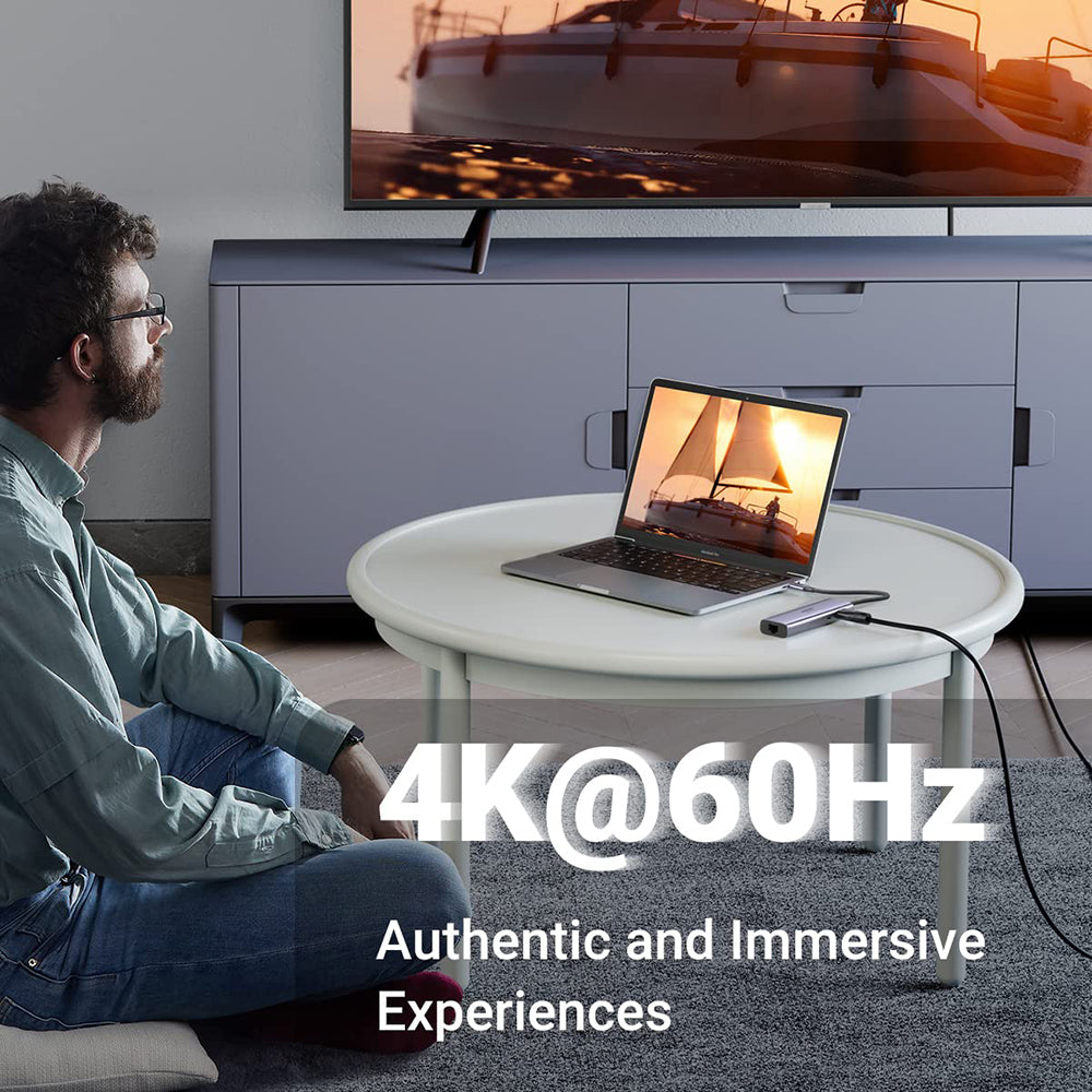 UGREEN CM512 USB-C Hub (60515), 2 x USB-A 3.0 - 1 x USB-C - 1 x HDMI - 1 x SD - 1 x microSD - 1 x RJ45, Gray