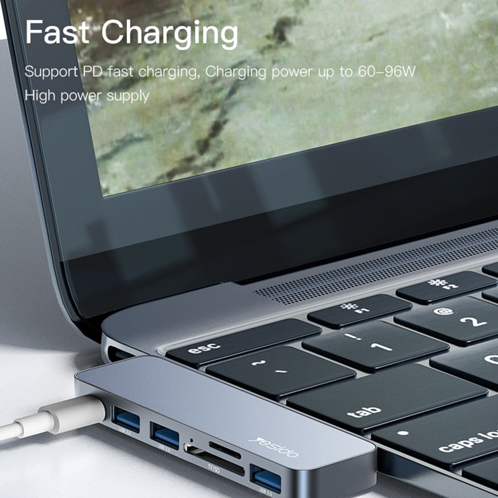 Yesido HB10 USB-C Hub for Apple MacBook Pro / Air, 6in1, Grey