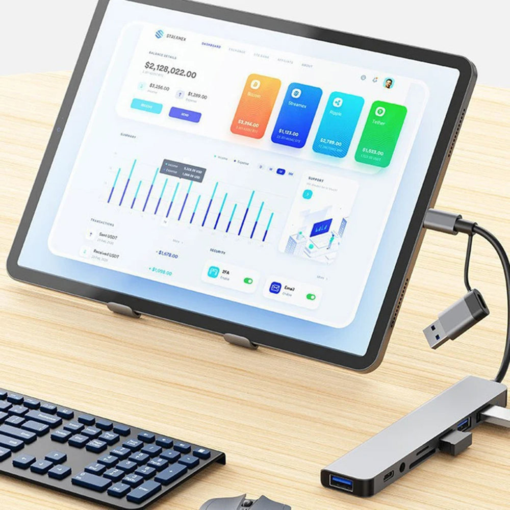 USB / USB-C Techsuit H9 DataBridge Hub, 8in1, Gray
