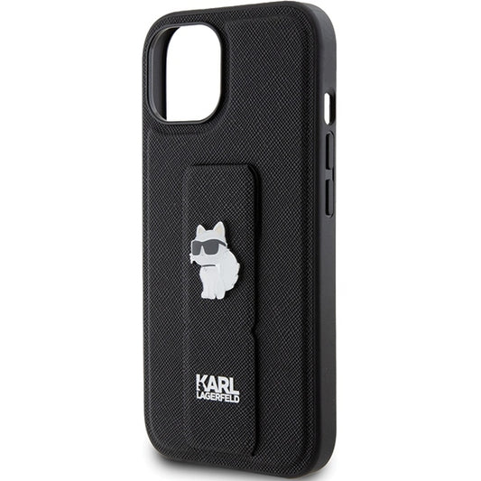 MagSafe Case for Apple iPhone 15, Karl Lagerfeld, Saffiano Gripstand Choupette, Black