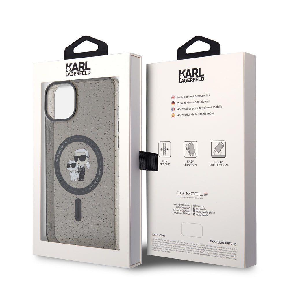 MagSafe Case for Apple iPhone 15 Plus, Karl Lagerfeld, Glitter, Black