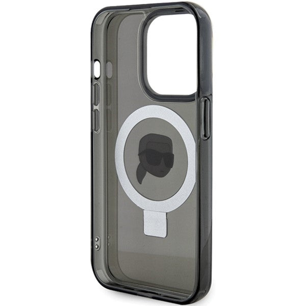 MagSafe Case for Apple iPhone 15 Pro Max, Karl Lagerfeld, Ring Stand Karl's Head, Black