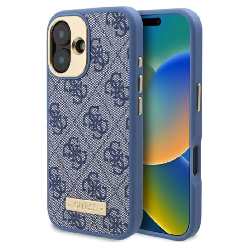 MagSafe Case for Apple iPhone 16, Guess, 4G Logo Plate, Blue