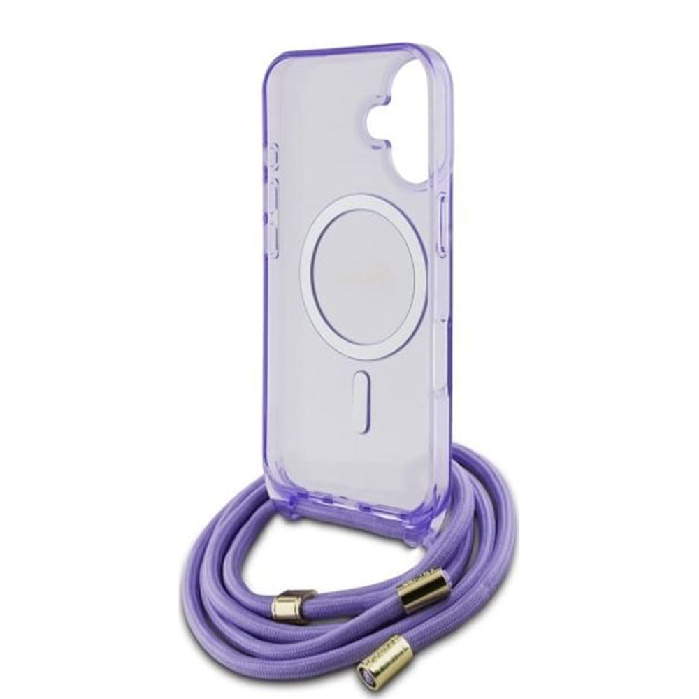 MagSafe Case for Apple iPhone 16, Guess, IML Crossbody Cord Script, Pink