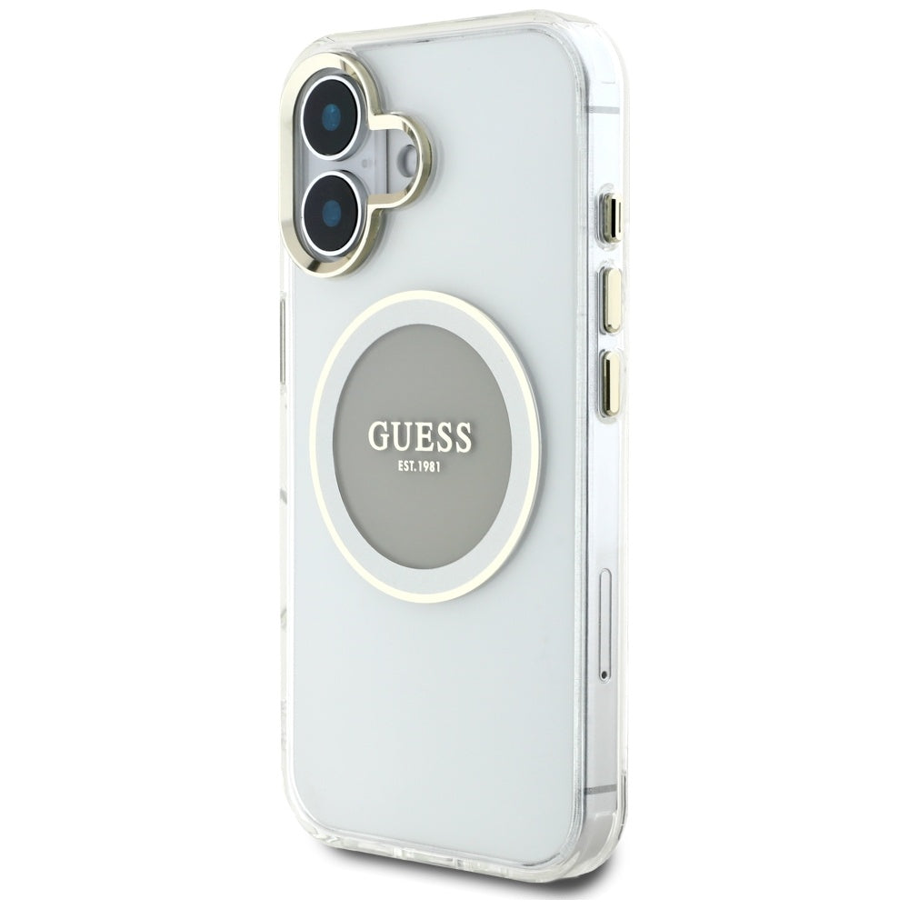 MagSafe Case for Apple iPhone 16, Guess, IML Metal Colored Circle, Grey
