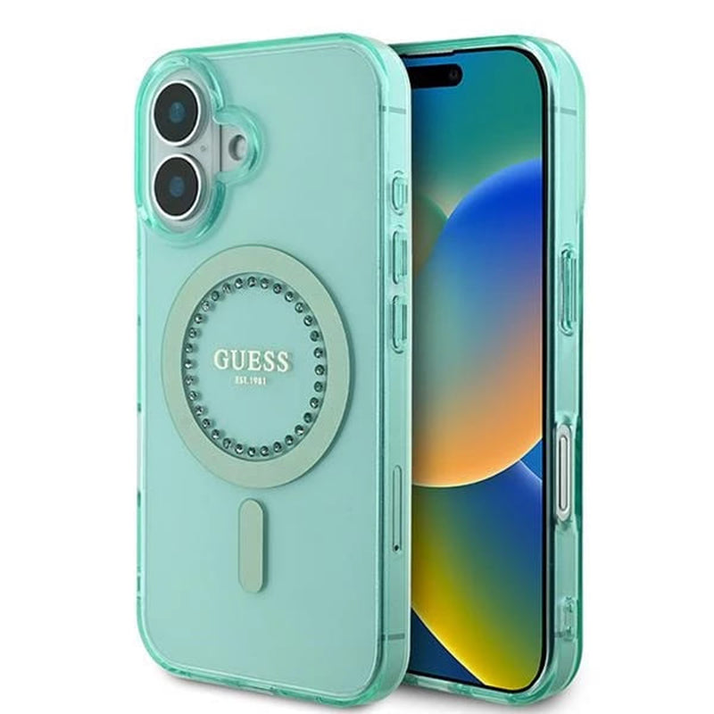 MagSafe Case for Apple iPhone 16, Guess, IML Rhinestone, Green