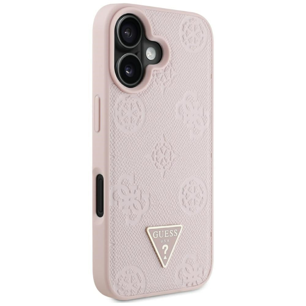 MagSafe Case for Apple iPhone 16, Guess, Peony Grained Hot Stamp Triangle, Pink