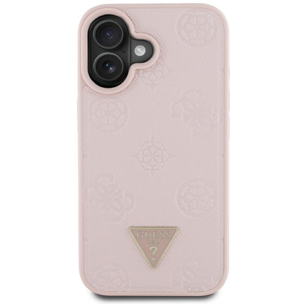 MagSafe Case for Apple iPhone 16, Guess, Peony Grained Hot Stamp Triangle, Pink