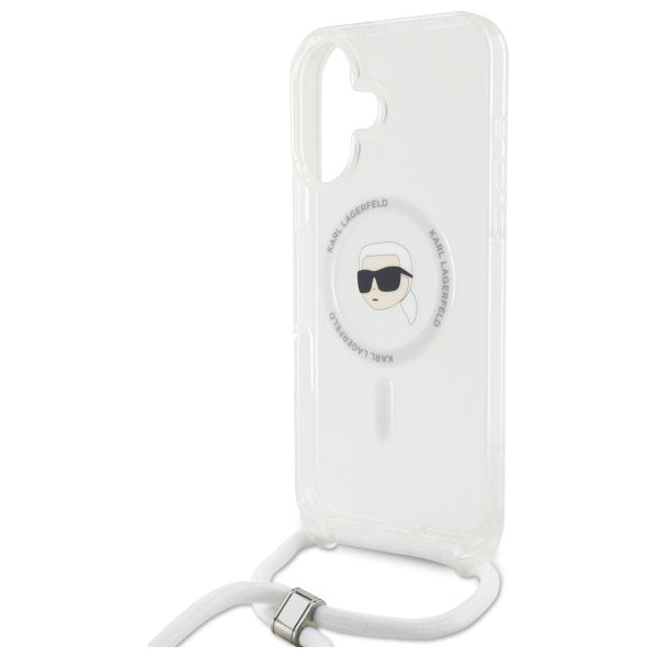 MagSafe Case for Apple iPhone 16, Karl Lagerfeld, IML Crossbody Karl's Head, Transparent