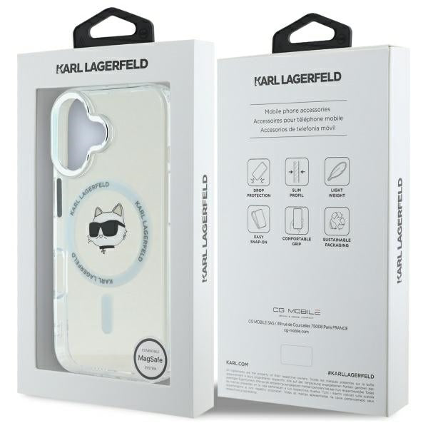 MagSafe Case for Apple iPhone 16 Plus, Karl Lagerfeld, IML Metal Choupette's Head, White