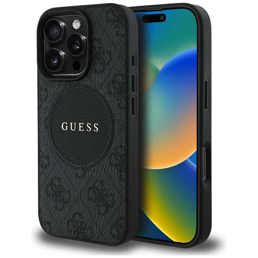 MagSafe Case for Apple iPhone 16 Pro, Guess, 4G Circle Classic Logo, Black