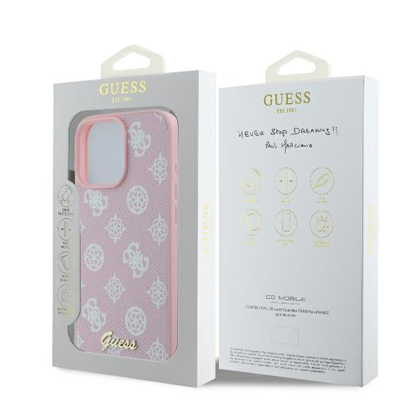 MagSafe Case for Apple iPhone 16 Pro, Guess, Peony Script, Pink