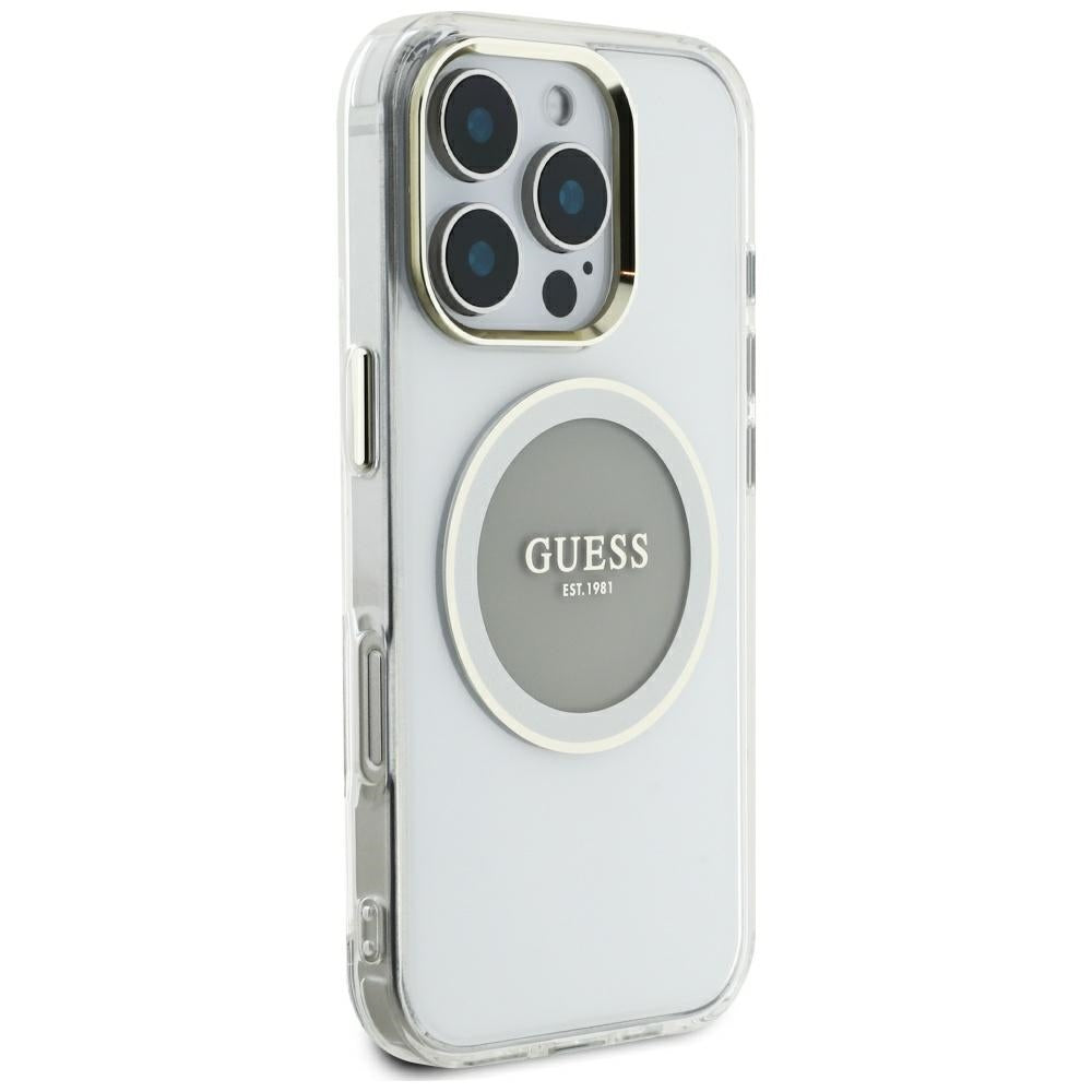MagSafe Case for Apple iPhone 16 Pro Max, Guess, IML Metal Colored Circle, Gray