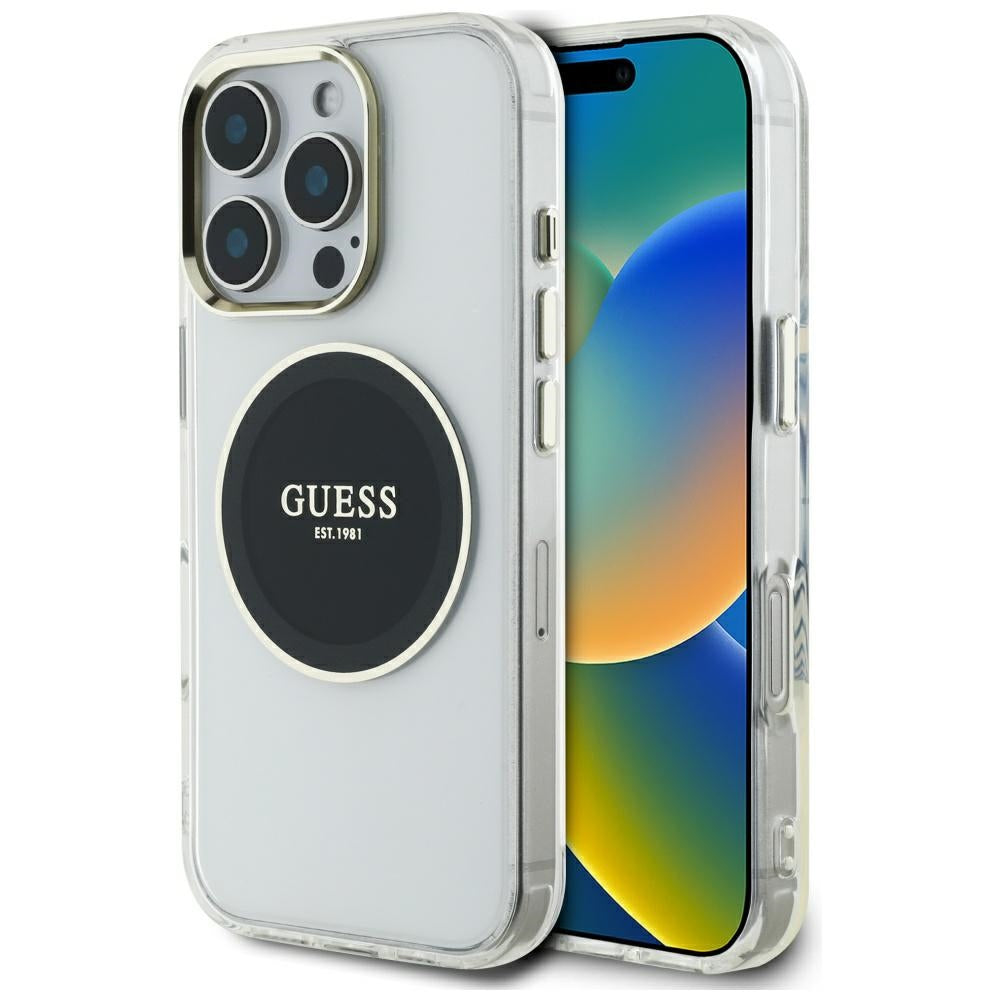 MagSafe Case for Apple iPhone 16 Pro Max, Guess, IML Metal Colored Circle, Black