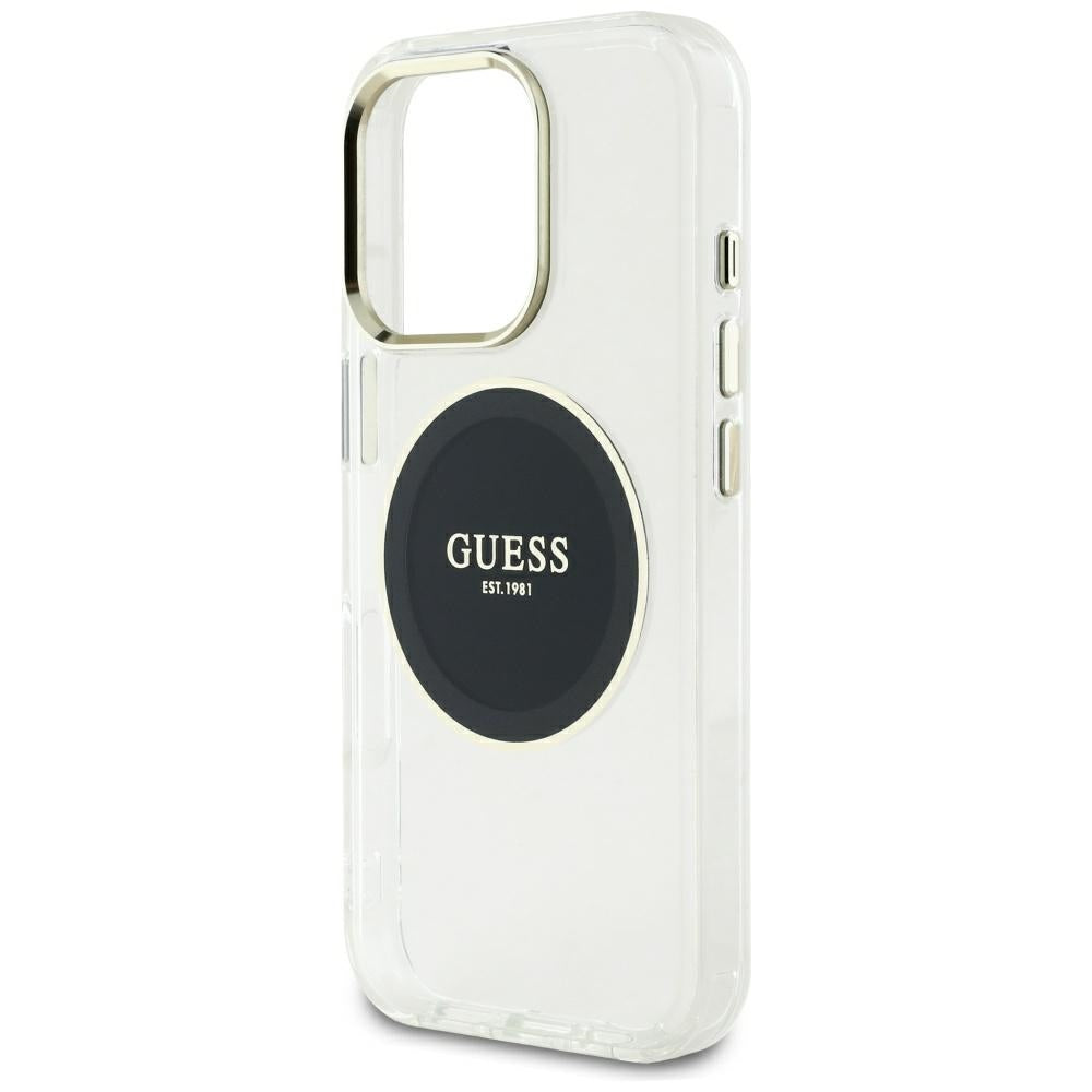 MagSafe Case for Apple iPhone 16 Pro Max, Guess, IML Metal Colored Circle, Black