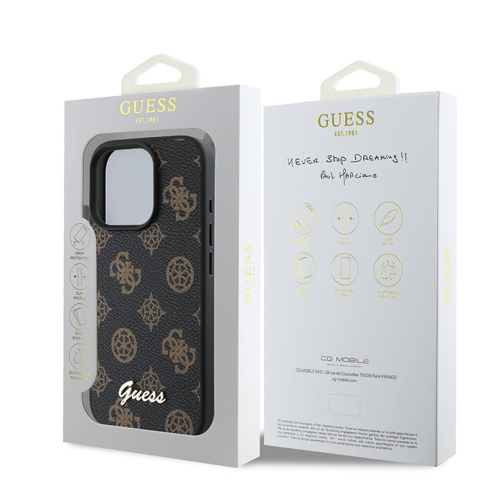 MagSafe Case for Apple iPhone 16 Pro Max, Guess, Peony Script, Black
