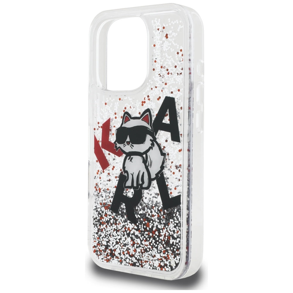 MagSafe Case for Apple iPhone 16 Pro Max, Karl Lagerfeld, Liquid Glitter Choupette Logo, Transparent