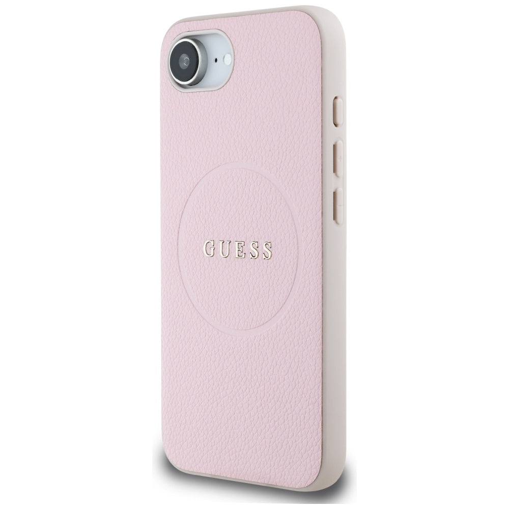 MagSafe Case for Apple iPhone 17e / 16e, Guess, Grained Gold Ring, Pink