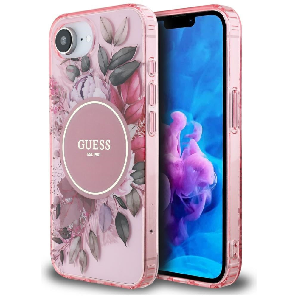MagSafe Case for Apple iPhone 17e / 16e, Guess, IML Flowers, Pink
