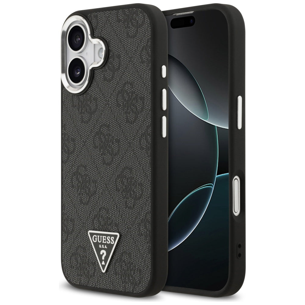 MagSafe Case for Apple iPhone 17, Guess, 4G Triangle Logo, Black Silver