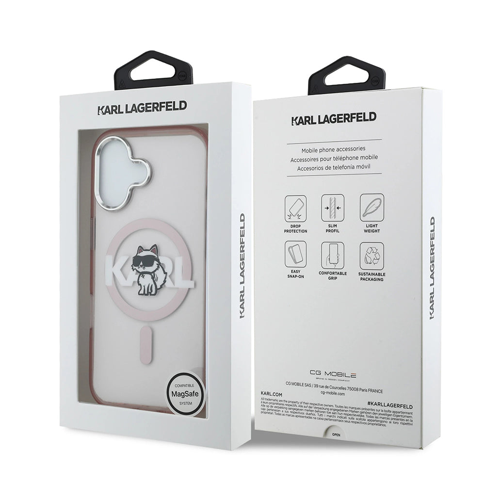 MagSafe Case for Apple iPhone 17, Karl Lagerfeld, IML Sketch Logo Choupette, Pink