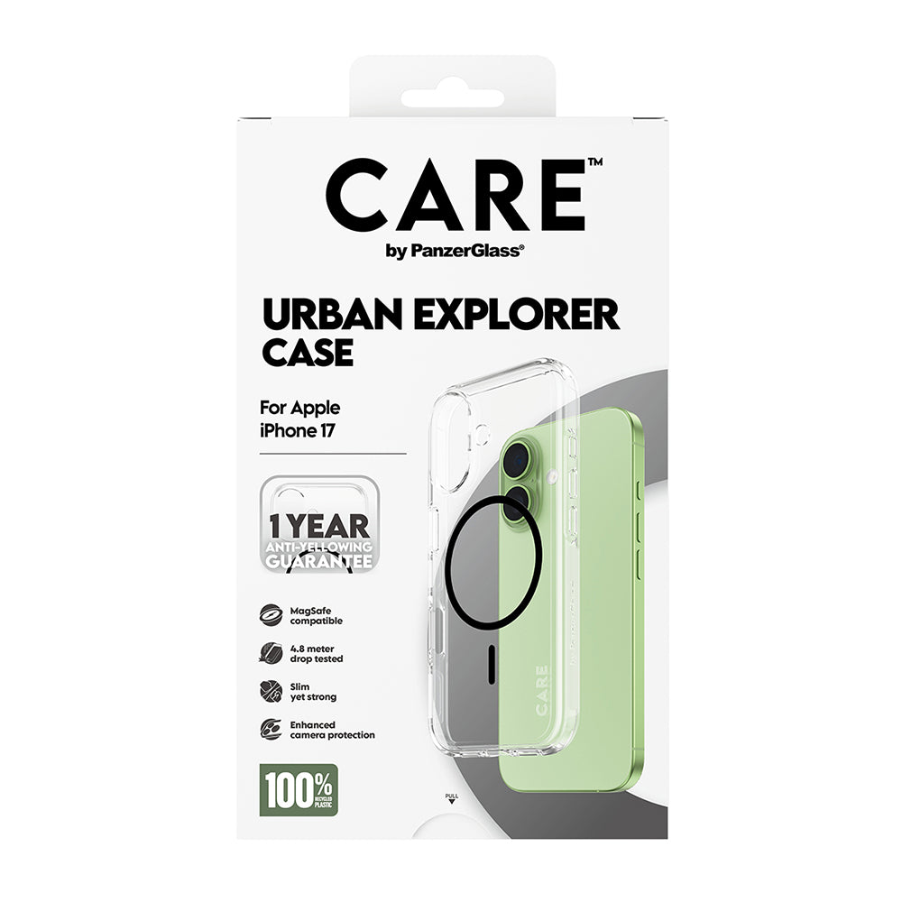 MagSafe Case for Apple iPhone 17, PanzerGlass, Urban Explorer Care, Black Transparent