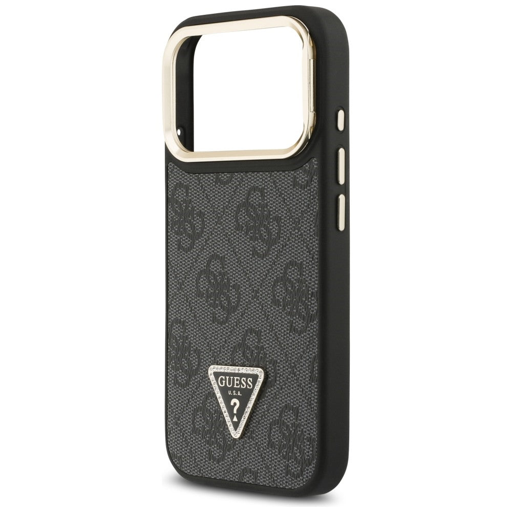MagSafe Case for Apple iPhone 17 Pro, Guess, 4G Triangle Logo with Stand Camera, Black Gold