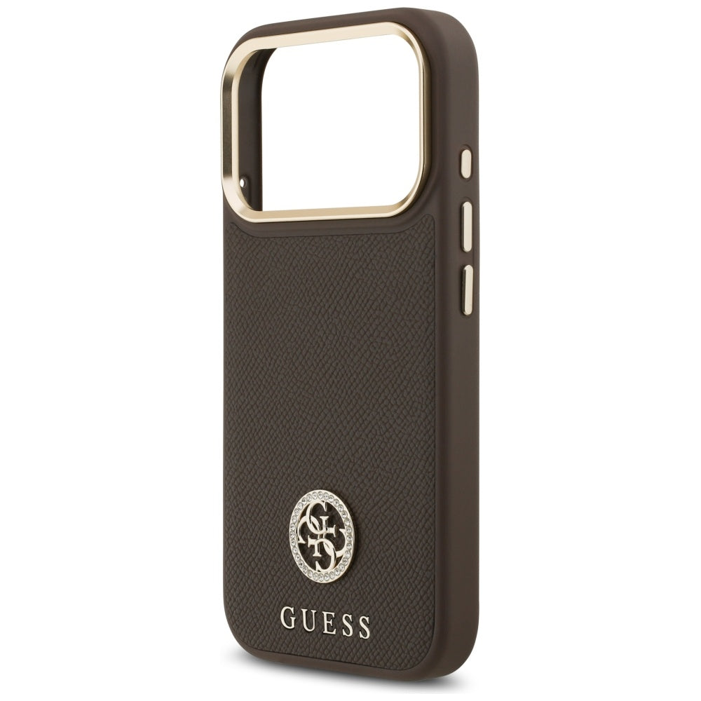 MagSafe Case for Apple iPhone 17 Pro, Guess, Grained Strass Logo, Brown