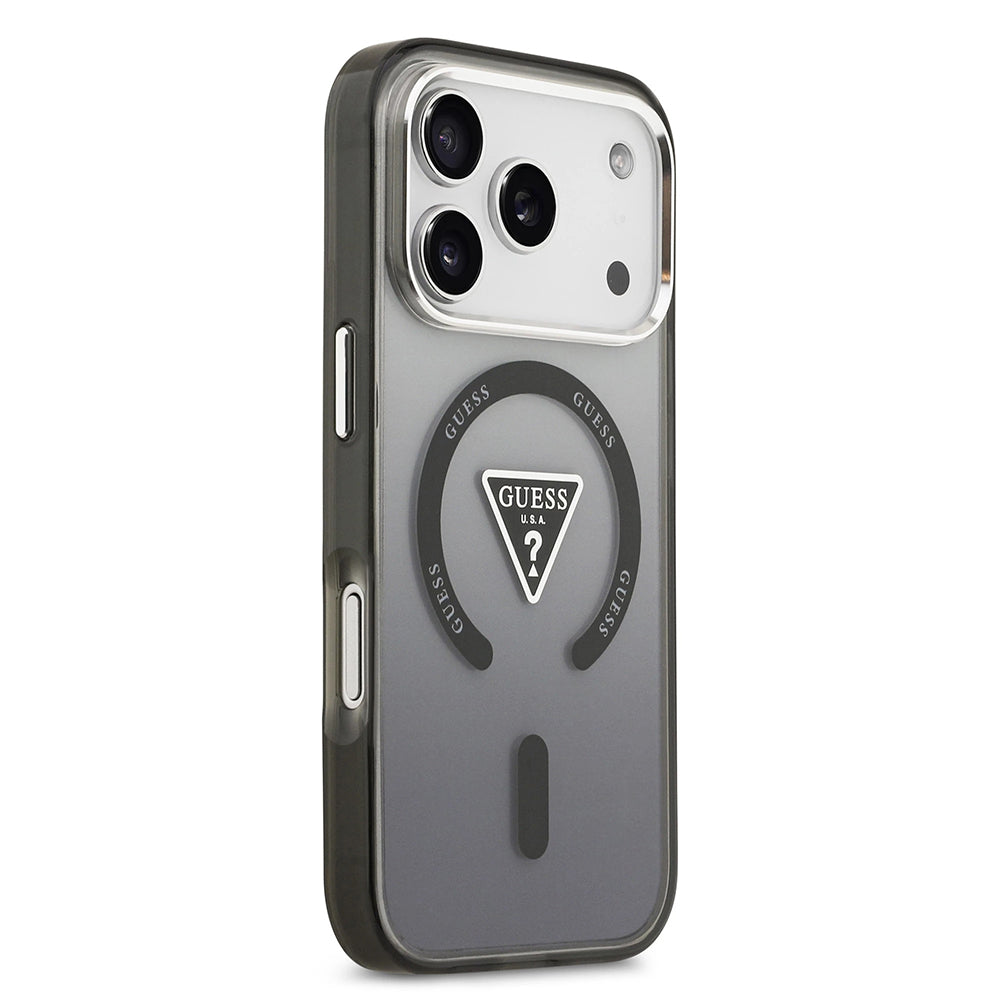 MagSafe Case for Apple iPhone 17 Pro, Guess, IML Gradient Triangle Logo, Black Silver