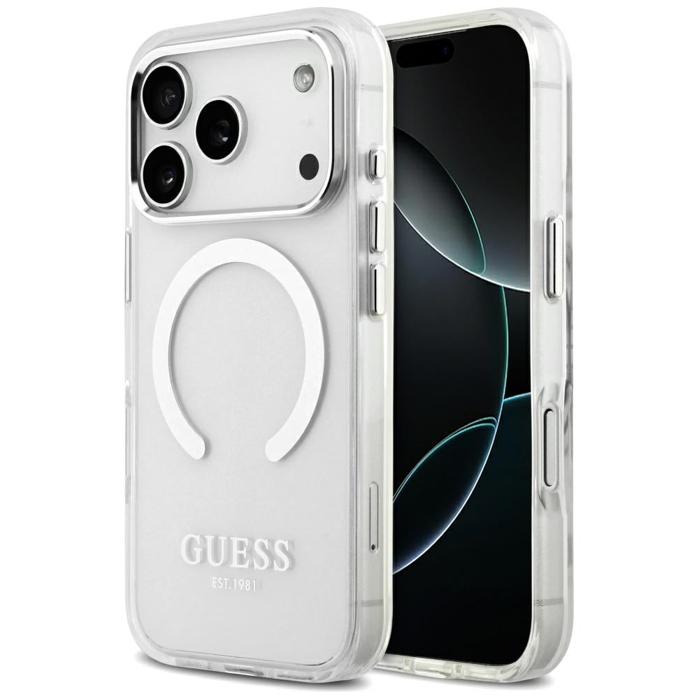 MagSafe Case for Apple iPhone 17 Pro, Guess, Metal Outline, Silver
