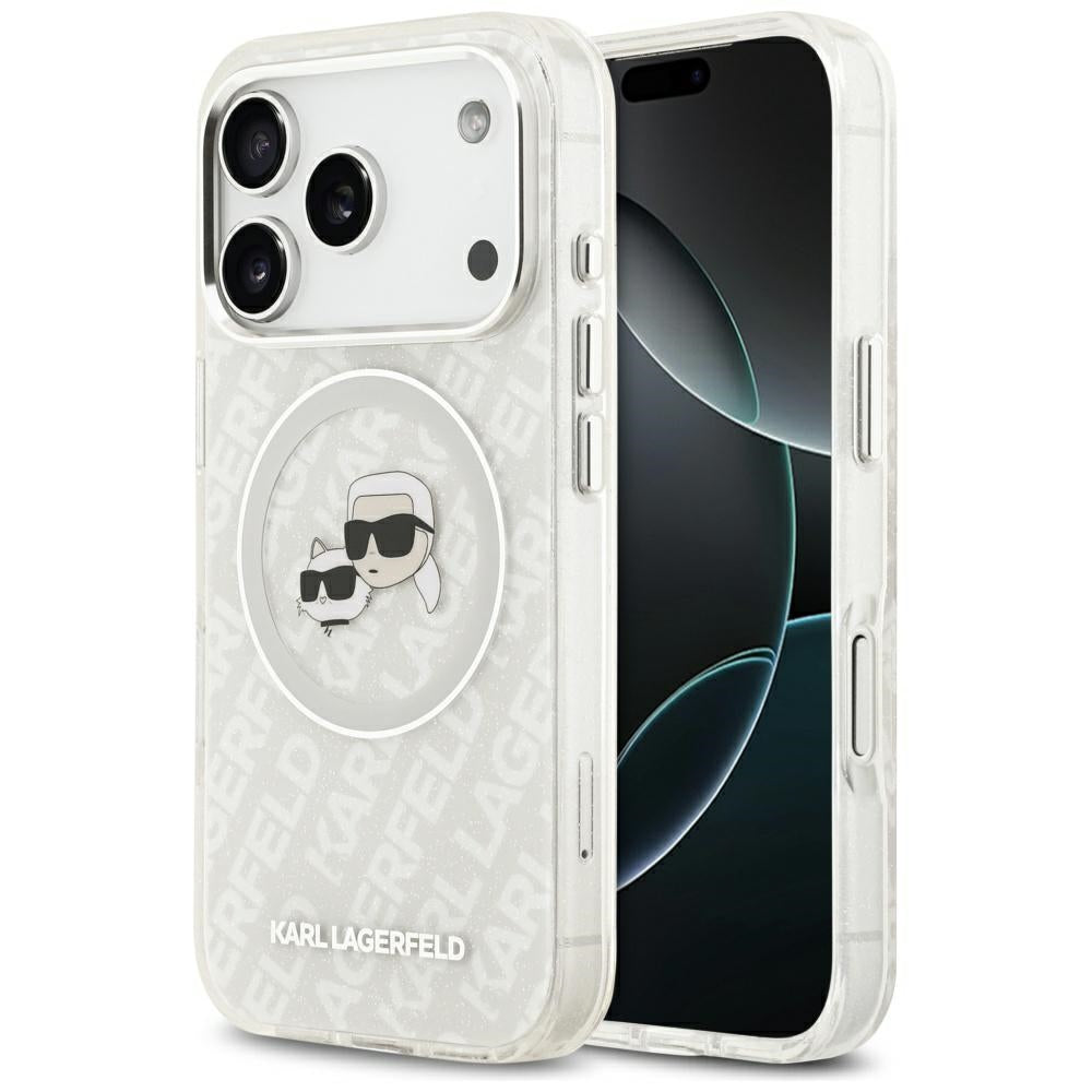 MagSafe Case for Apple iPhone 17 Pro, Karl Lagerfeld, Glitter Karl & Choupette Head, White