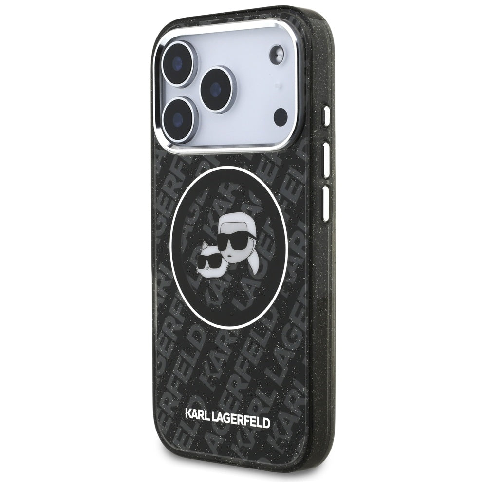MagSafe Case for Apple iPhone 17 Pro, Karl Lagerfeld, Glitter Karl & Choupette Head, Black