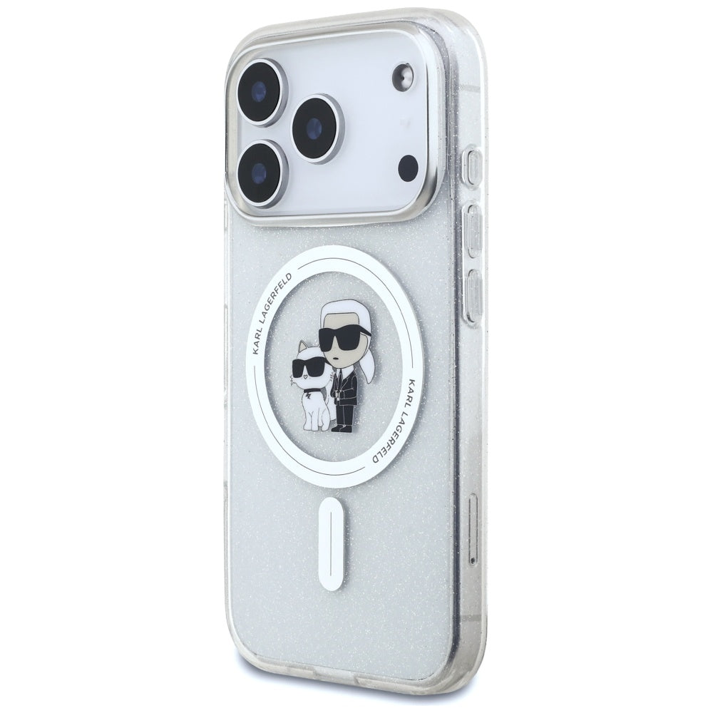 MagSafe Case for Apple iPhone 17 Pro, Karl Lagerfeld, IML Glitter Karl & Choupette, Transparent