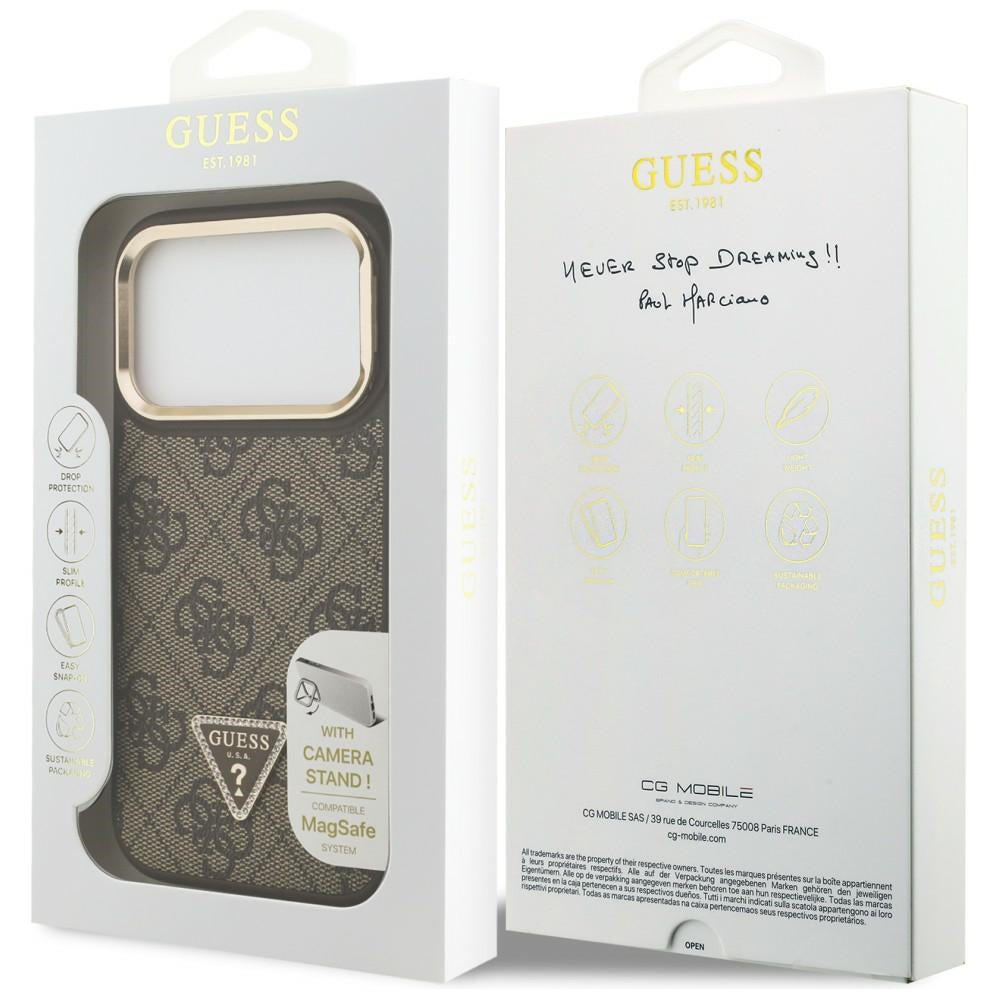 MagSafe Case for Apple iPhone 17 Pro Max, Guess, 4G Triangle Logo with Stand Camera, Golden Brown